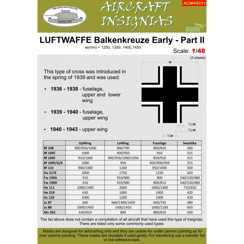 LUFTWAFFE Balkenkreuze Early Part II